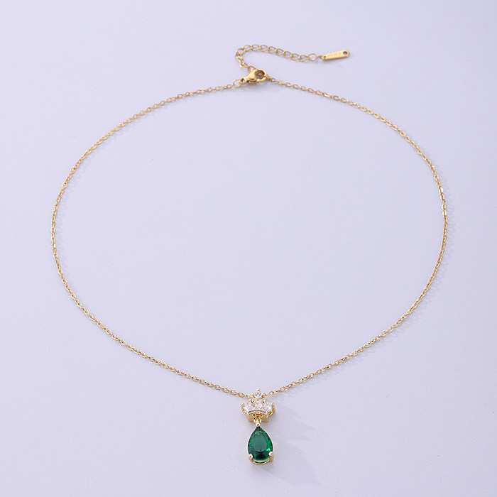 Einfache Wassertropfen-Krone, Edelstahl-Beschichtung, Zirkon-18-Karat-vergoldete Halskette