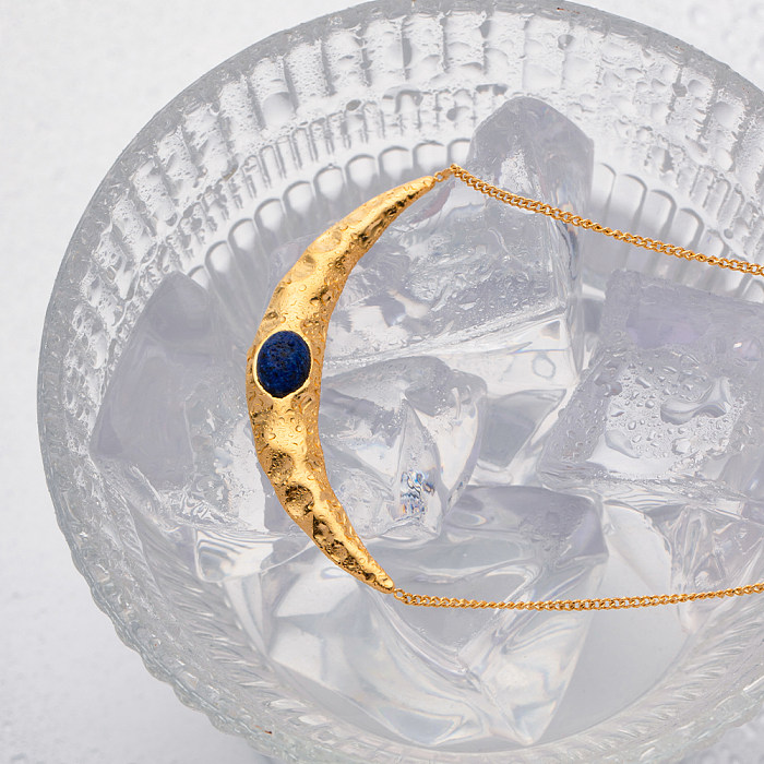 Estilo IG Estilo Simples Oval Chapeamento de Aço Inoxidável Incrustação Lapis Lazuli Colar Banhado a Ouro 18K