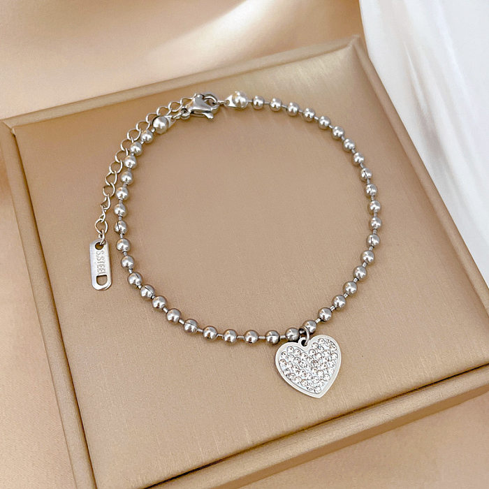 Fashion Heart Shape Titanium Steel Inlay Zircon Bracelets 1 Piece