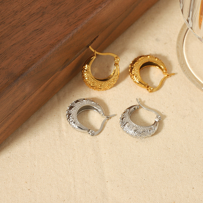 1 Paar schlichte, halbkreisförmige, runde, polierte Edelstahl-Ohrringe mit 18-Karat-Vergoldung