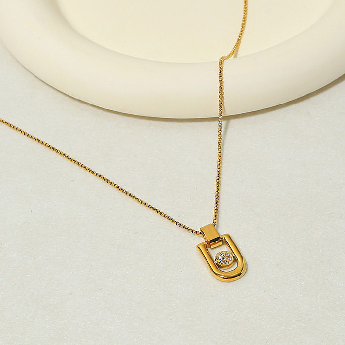 Casual streetwear geométrico aço inoxidável chapeamento inlay zircon 18k colar banhado a ouro