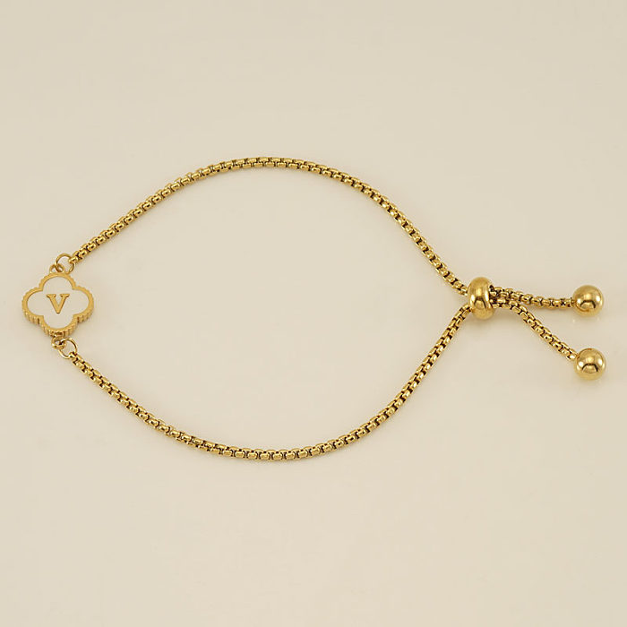 INS Style Casual Four Leaf Clover Letter Titanium Steel Plating Inlay Shell 18K Gold Plated Bracelets