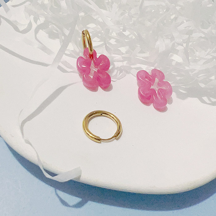 Süße Blumen-Ohrringe aus Edelstahl mit Harzbeschichtung, 1 Paar