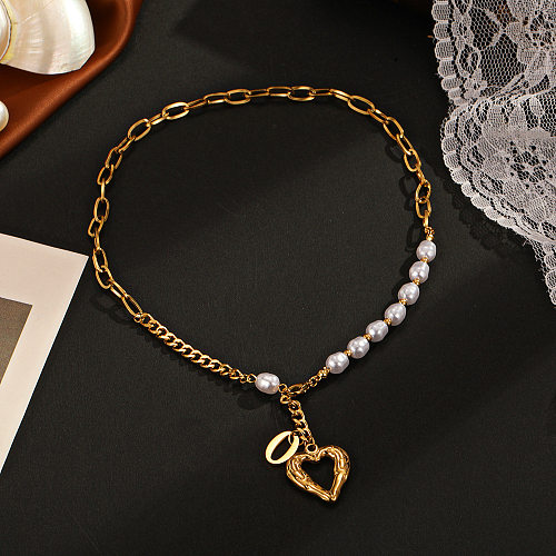 Modische Halskette in Herzform aus Edelstahl mit künstlichen Perlen