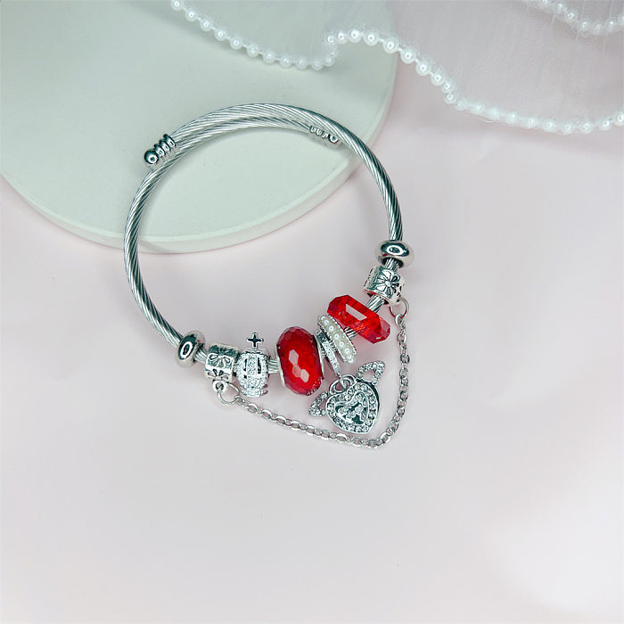 IG Style Sweet Heart Shape Stainless Steel Alloy Resin Beaded Plating Inlay Rhinestones Bangle