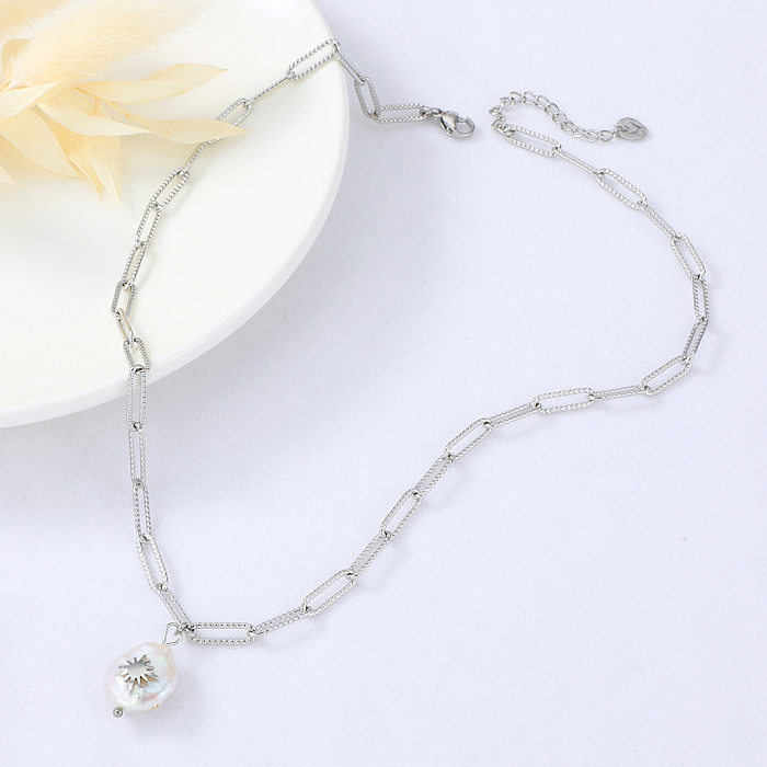 Bijoux en gros pendentif perle en acier inoxydable collier Simple bijoux