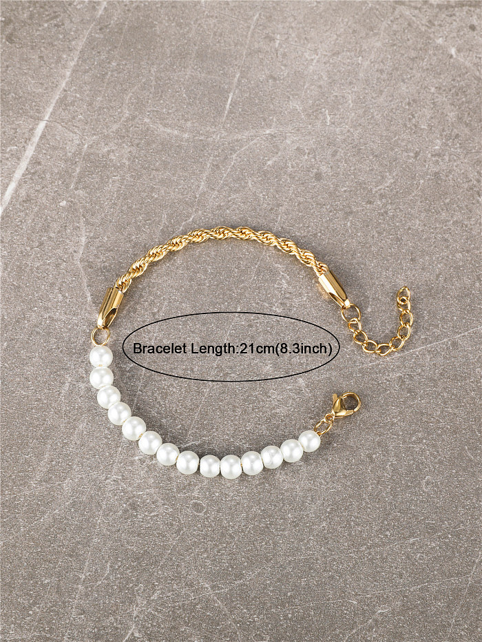Basic Geometric Stainless Steel Artificial Pearl Bracelets