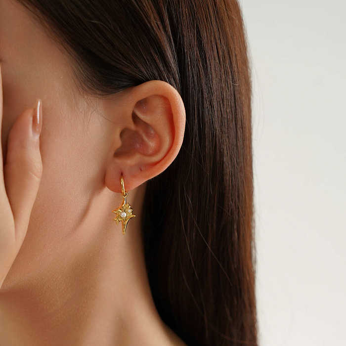1 Pair Elegant Streetwear Star Plating Inlay Stainless Steel Artificial Pearls Drop Earrings