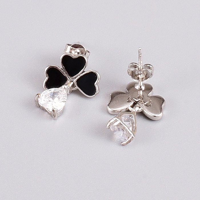 Fashion Heart Shape Stainless Steel Drop Earrings Artificial Rhinestones Stainless Steel  Earrings