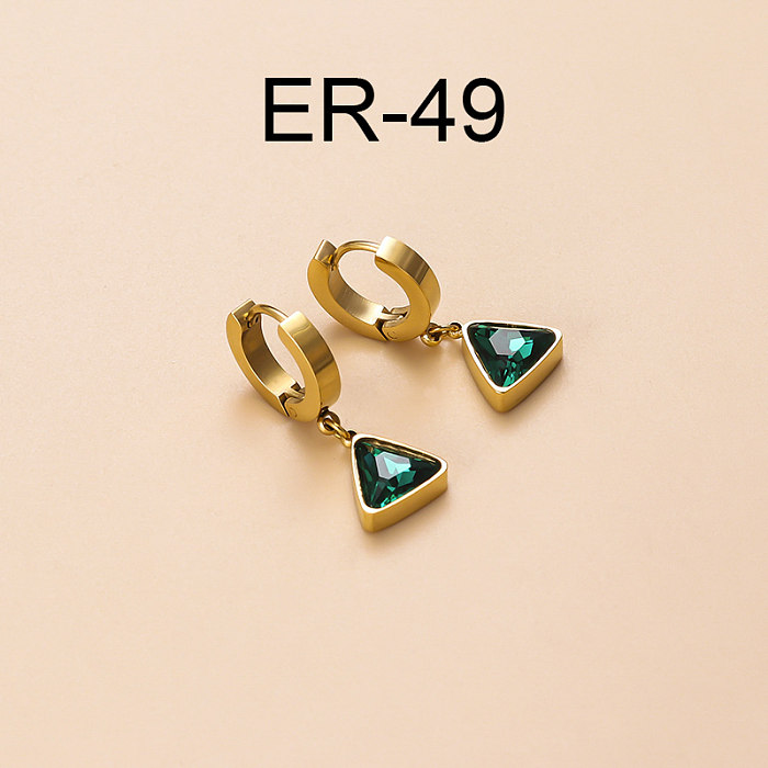 Vintage Style Sector Heart Shape Stainless Steel  Gold Plated Zircon Dangling Earrings 1 Pair