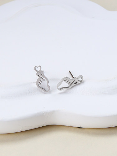 1 Pair Simple Style Hand Heart Shape Stainless Steel  Ear Studs