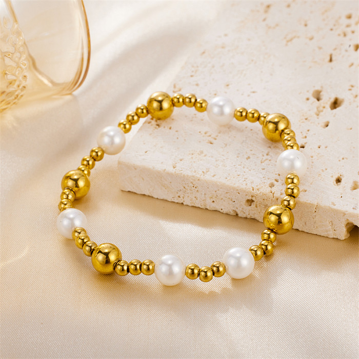 Bracelets géométriques en acier inoxydable, perles d'eau douce, fleurs, Style Simple et doux, vente en gros