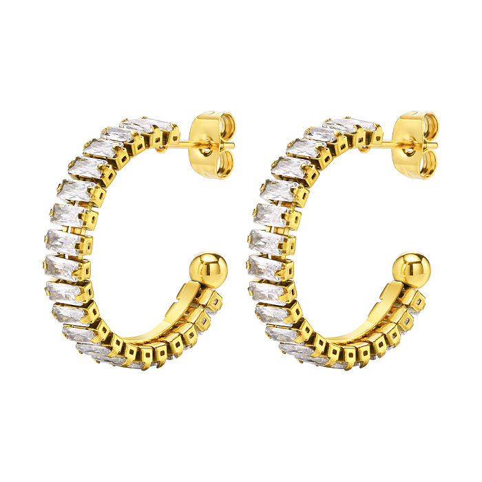 1 Pair IG Style Modern Style C Shape Plating Inlay Stainless Steel  Zircon Ear Studs