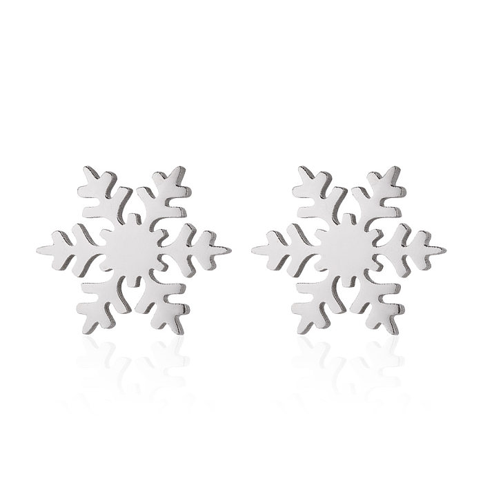 Floco de neve geométrico de estilo simples feminino, brincos de aço inoxidável sem brincos de orelha embutidos