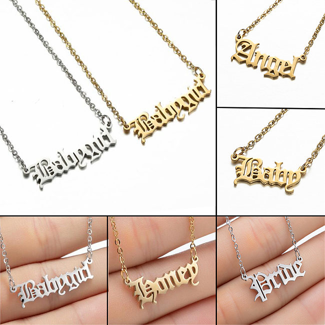 Women'S Fashion Korean Style Letter Stainless Steel  Pendant Necklace Plating Stainless Steel  Necklaces