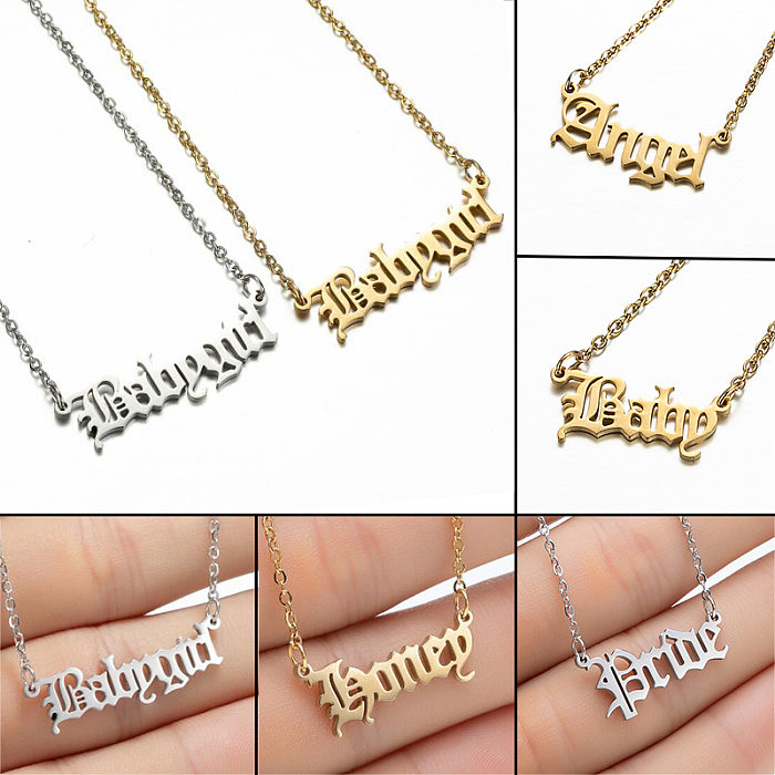 Women'S Fashion Korean Style Letter Stainless Steel  Pendant Necklace Plating Stainless Steel  Necklaces