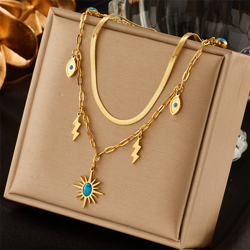 Retro Fashion Korean Style Geometric Stainless Steel Layered Layered Necklaces 1 Piece