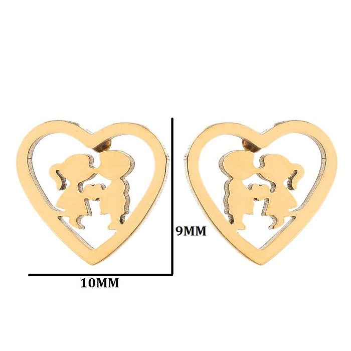 1 paire de boucles d'oreilles plaquées en acier inoxydable, Style Simple, en forme de cœur