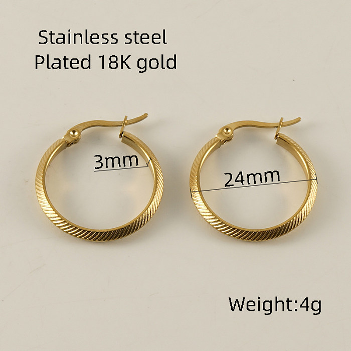 1 par de brincos de argola banhados a ouro 18K estilo retrô simples redondo em aço inoxidável