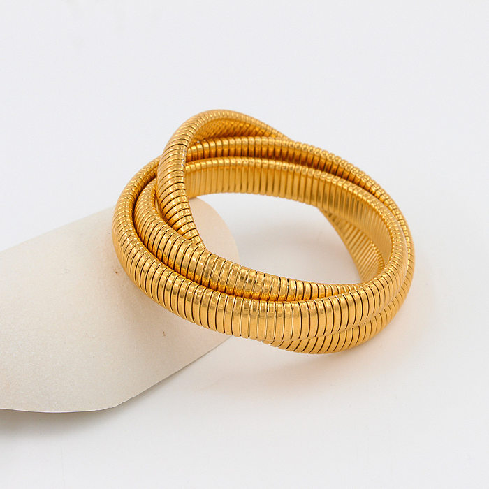 Pulsera de cobra chapada en oro de 18 quilates con revestimiento elástico de tres capas de acero inoxidable de color sólido Hip-Hop