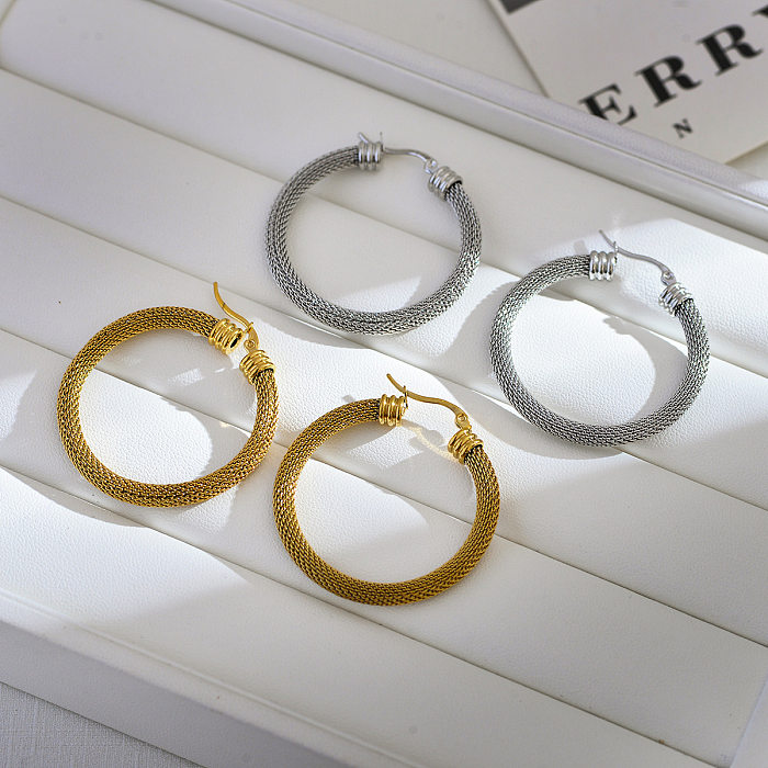 1 Pair Elegant Classic Style Solid Color Plating Stainless Steel  18K Gold Plated Hoop Earrings