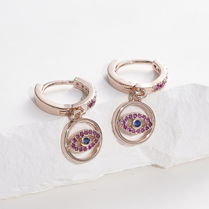 1 Pair Simple Style Artistic Devil'S Eye Plating Inlay Stainless Steel  Zircon Rose Gold Plated Drop Earrings