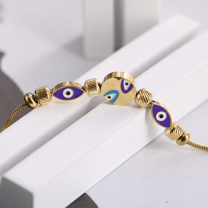 Wholesale Original Design Devil'S Eye Insect Waves Titanium Steel 18K Gold Plated Artificial Gemstones Bracelets