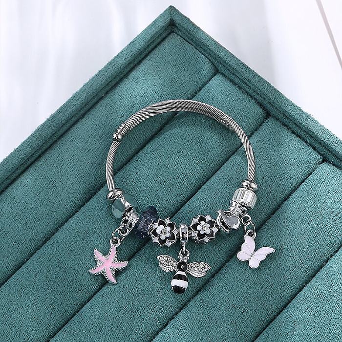 Bracelet plaqué en acier inoxydable avec nœud papillon, mignon, étoile de mer, abeille