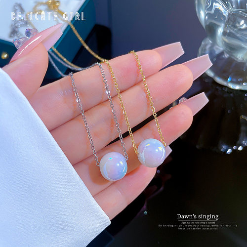 Fashion Round Stainless Steel Copper Pearl Plating Necklace