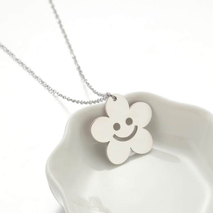 Fashion Smiley Face Flower Stainless Steel  Stainless Steel Plating Hollow Out Pendant Necklace 1 Piece