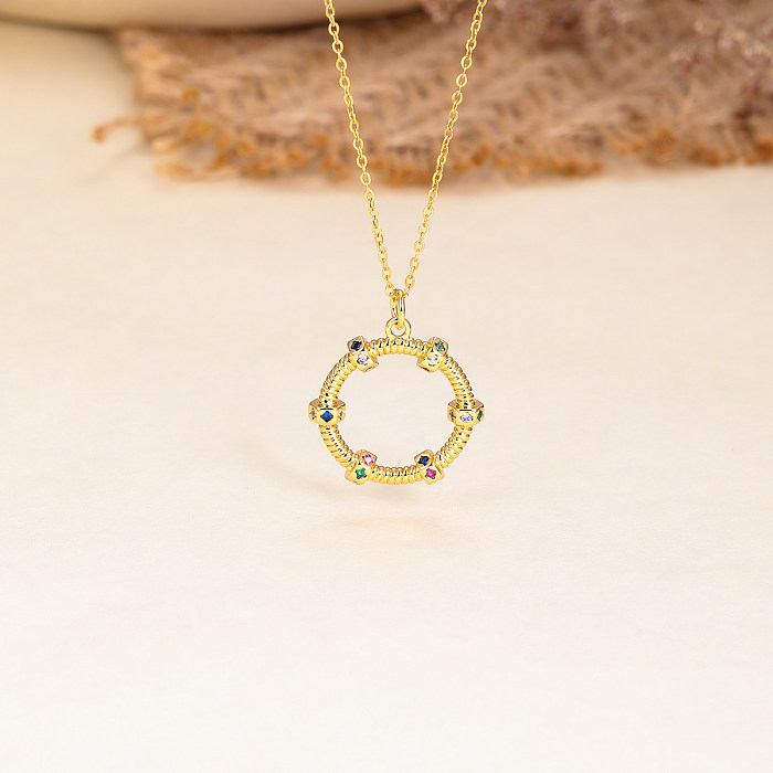Elegant Modern Style Shiny Circle Stainless Steel  18K Gold Plated Zircon Pendant Necklace In Bulk