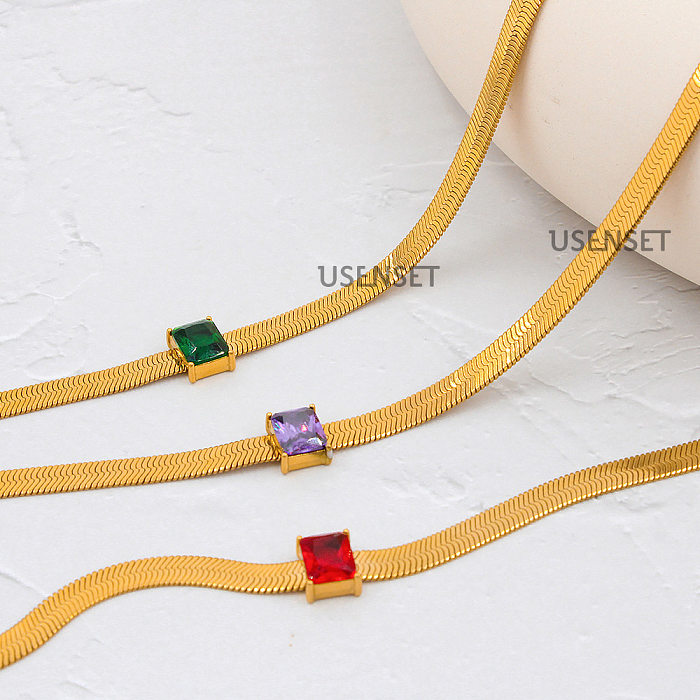 Fashion Square Stainless Steel  Plating Inlay Zircon Necklace 1 Piece