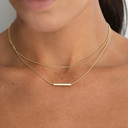 Colares geométricos em camadas de aço inoxidável da moda, colares de aço inoxidável dourados embutidos