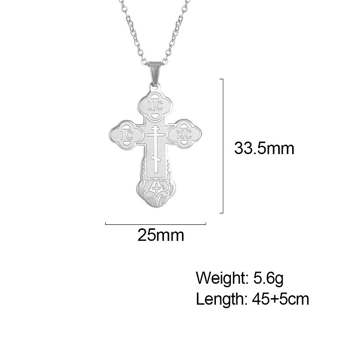 Einfache Retro-Kreuz-Anhänger-Halskette mit Edelstahlbeschichtung