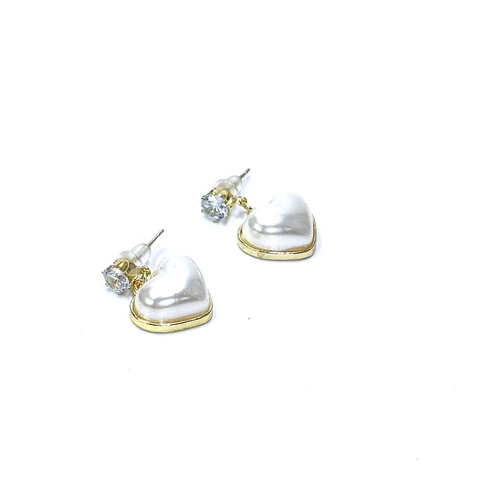 1 Pair Elegant Cute Heart Shape Inlay Stainless Steel  Artificial Pearls Rhinestones Drop Earrings
