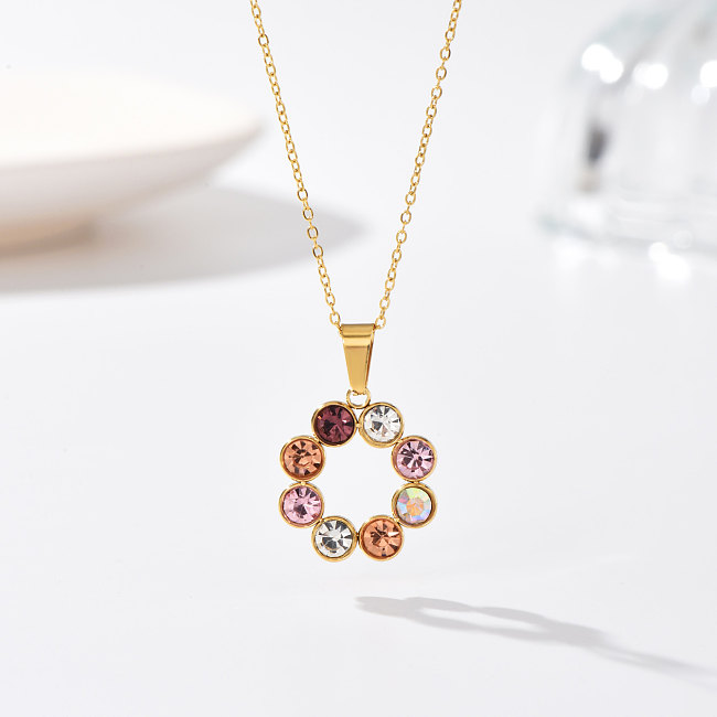 Simple Style Circle Stainless Steel  Pendant Necklace Inlay Zircon Stainless Steel  Necklaces 1 Piece