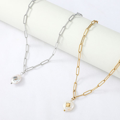 Wholesale Jewelry Pearl Pendant Stainless Steel  Simple Necklace jewelry