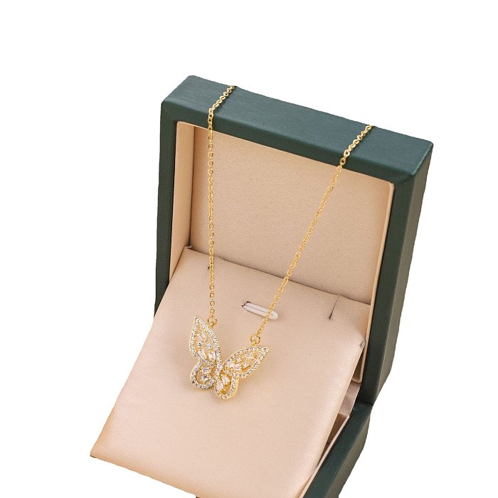 Einfache Halskette mit Schmetterlings-Edelstahl-Inlay und künstlichem Diamant-Anhänger, 1 Stück