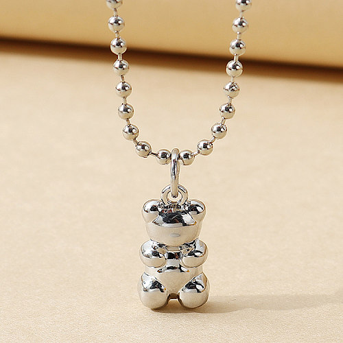 Korean Simple Trendy Bear Pendent Stainless Steel  Necklace