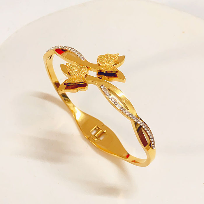 Bracelet en zircon en acier titane papillon de style simple en vrac