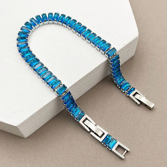 Simple Style Square Stainless Steel Inlay Zircon Bracelets