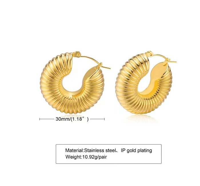 1 Pair Original Design Solid Color Spiral Stripe Plating Stainless Steel Hoop Earrings