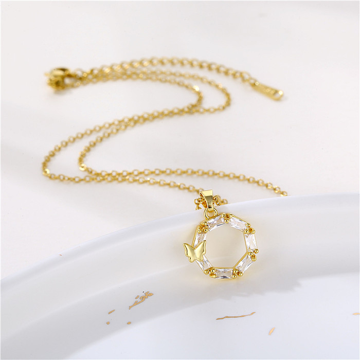 Wholesale Korean Style Sector Star Flower Stainless Steel  Stainless Steel 18K Gold Plated Gold Plated Zircon Pendant Necklace