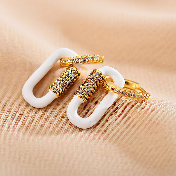 1 Paar schlichte Doppelring-Ohrringe aus Edelstahl mit poliertem Inlay und Zirkon