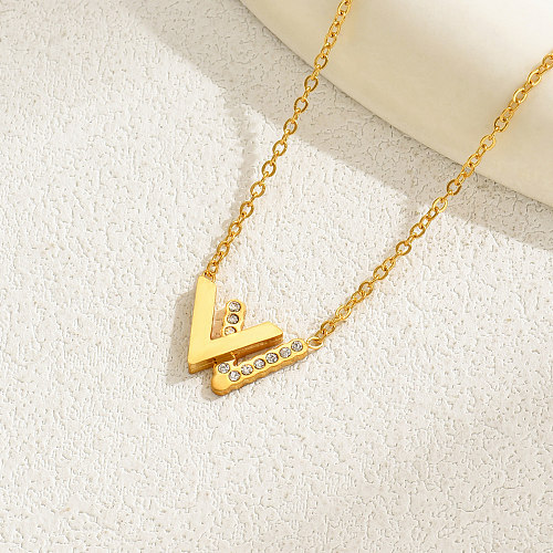 IG Style Elegant Simple Style Letter Stainless Steel  Plating Inlay Zircon 18K Gold Plated Pendant Necklace