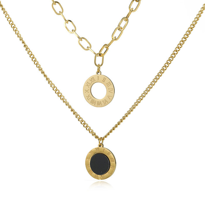 Wholesale Jewelry Black White Double-sided Round Pendant Multi-layer Stainless Steel  Necklace jewelry
