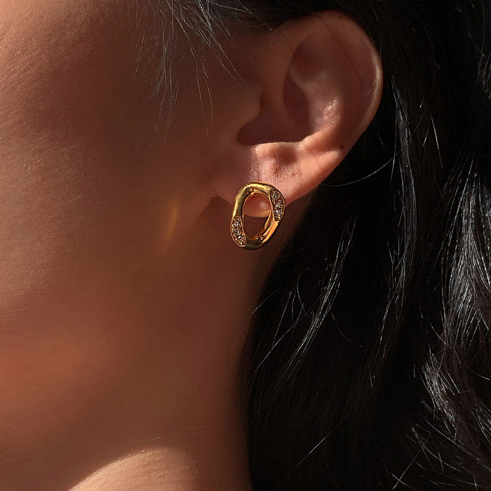 Modische Vintage-Ohrringe aus 18 Karat Gold, Edelstahl mit eingelegtem Zirkon und Naturstein