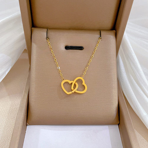 Colar com pingente banhado a ouro, estilo simples, formato de coração, aço inoxidável, cobre