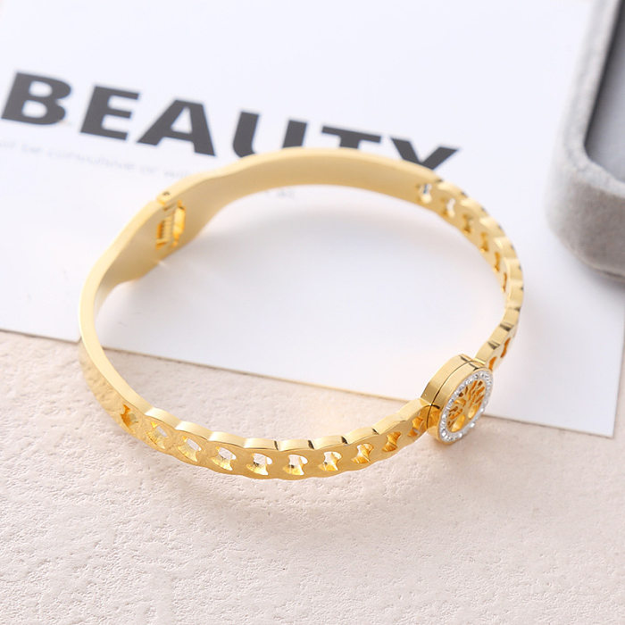 Casual Lady Streetwear Tree Stainless Steel Plating Inlay Zircon Bangle