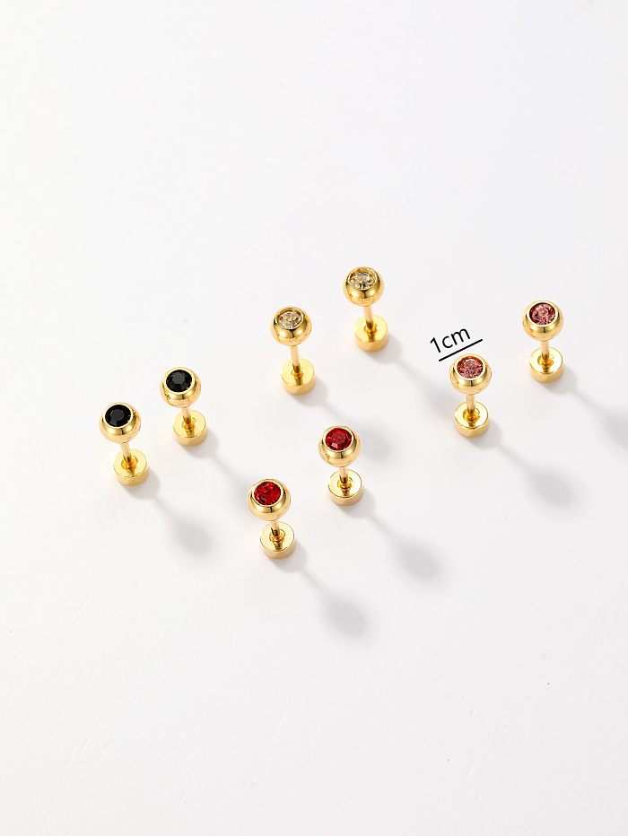 1 Set Simple Style Ball Stainless Steel  Plating Inlay Zircon 18K Gold Plated Ear Studs